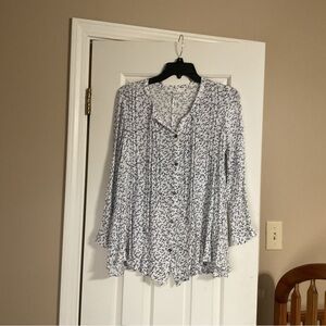 Floral White and Blue Women's Top